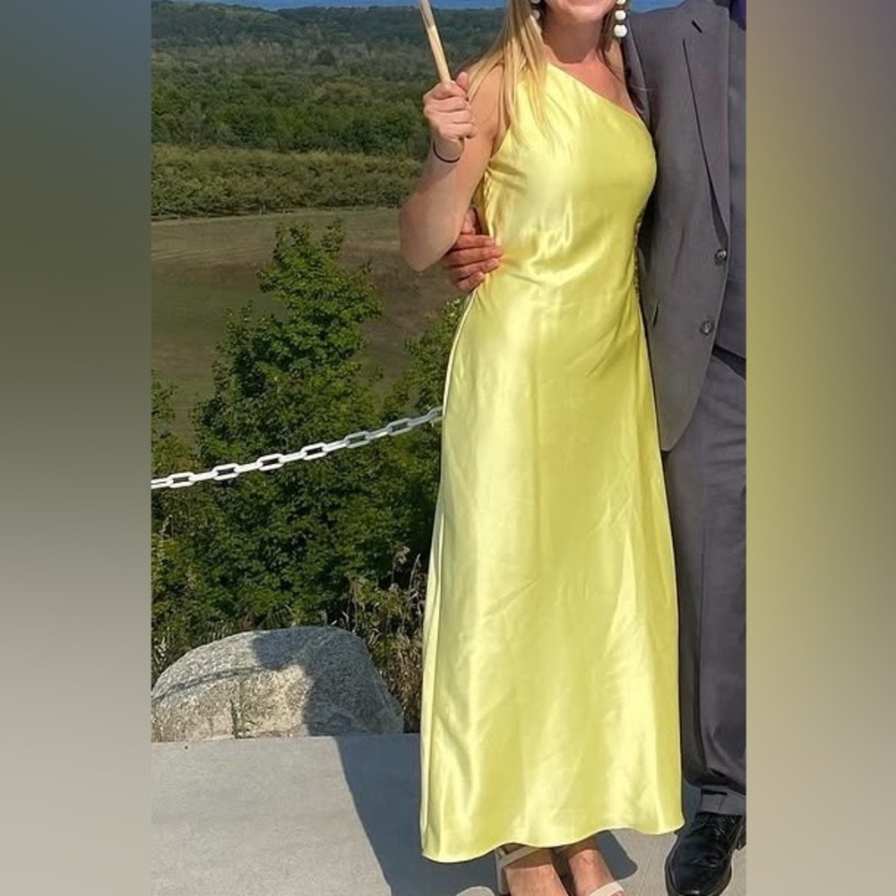 Zara One Shoulder Yellow Satin Dress